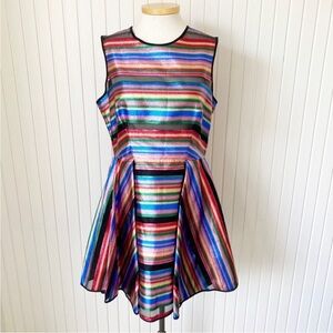 NWT Milly Circle Dress Metallic Rainbow Striped Italian Color Fabric Size 12